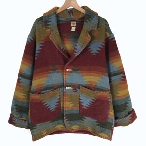 VTG Double D Ranch Wear Southwestern Aztec Wool Blend Blanket Coat Sz L Pockets